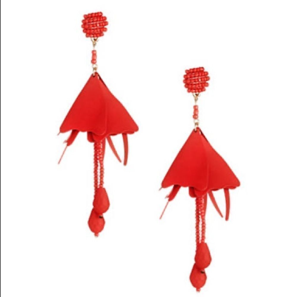 Expression Beaded Flower Drop Earrings-RED-One Size
